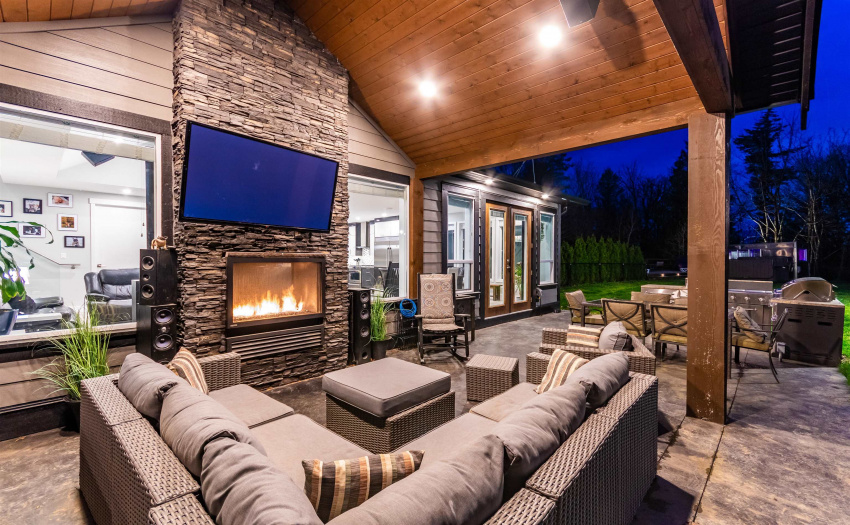 with fireplace and TV