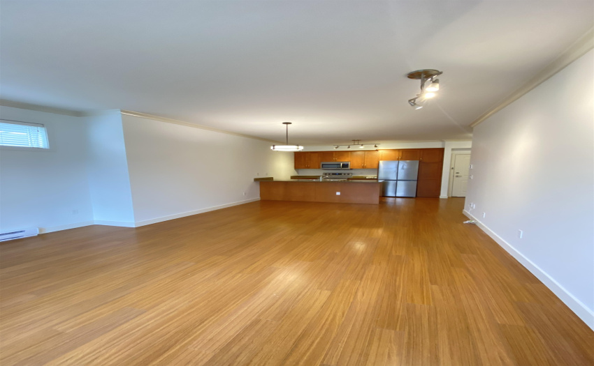 View of kitchen, from the living/dining area.