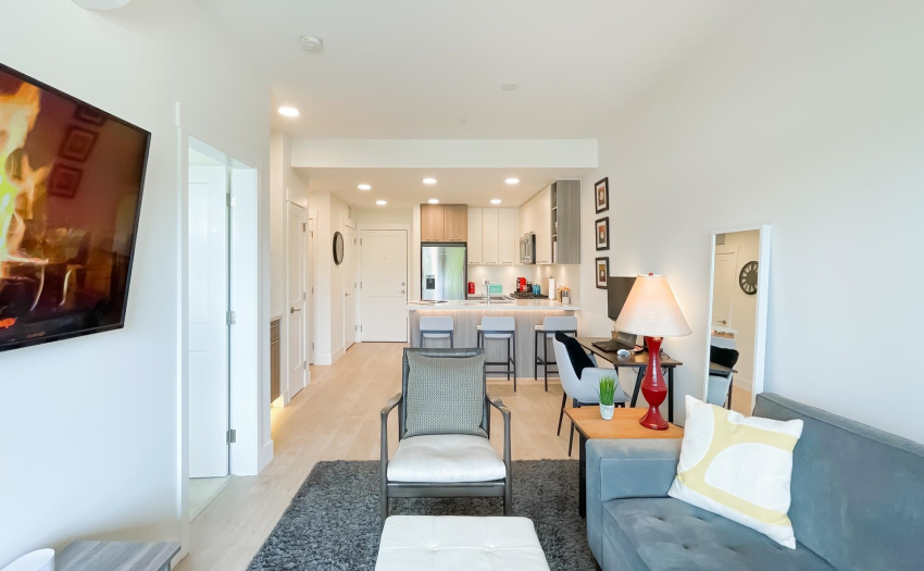 Spacious living area for formal or casual modern furniture layouts.