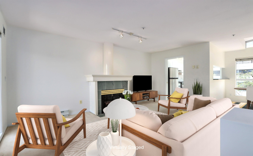 Spacious living room with gas fireplace