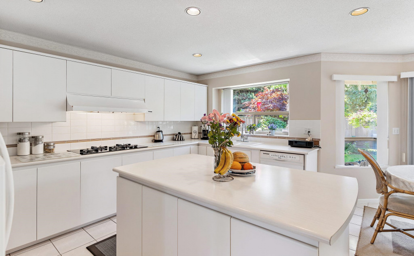 With large counter space and lots of storage space.