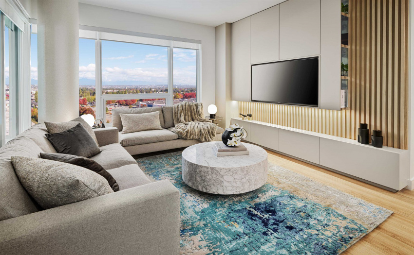 Main living areas feature overheight, smooth painted ceilings