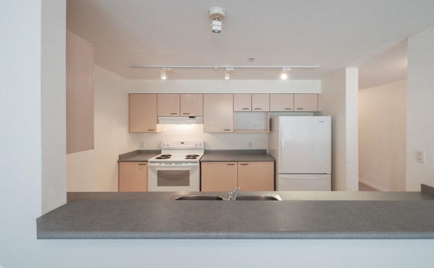 Lots of blonde cabinetry.