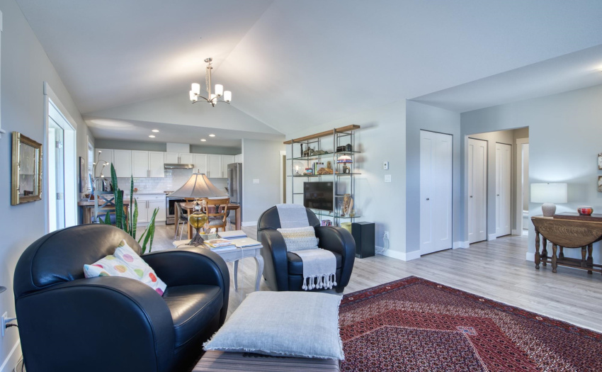 Space open to dining room and kitchen
