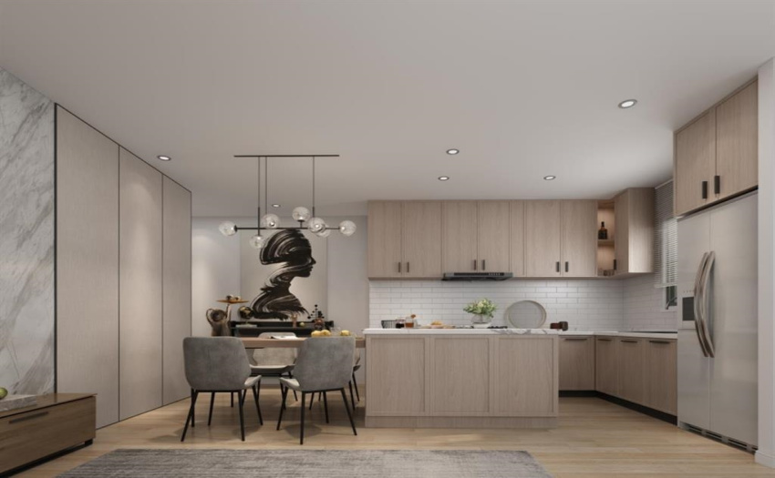 Cabinetry to the ceiling and feature wall panels included.