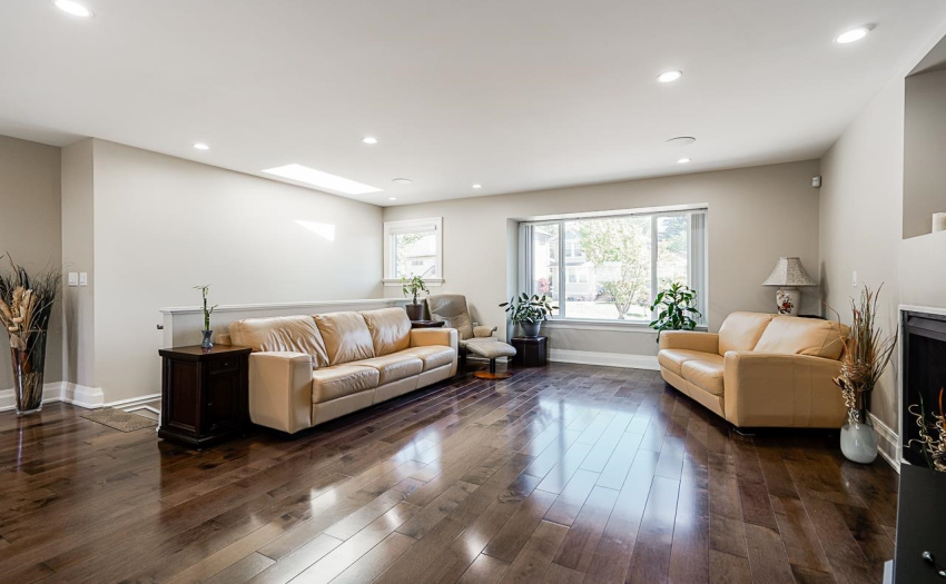Bright and open layout with natural light from skylight.