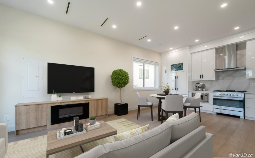Built in high end Fisher & Paykel appliances with gas range, stone countertops, camera/security system, Nest thermostat, electric fireplace, and A/C.