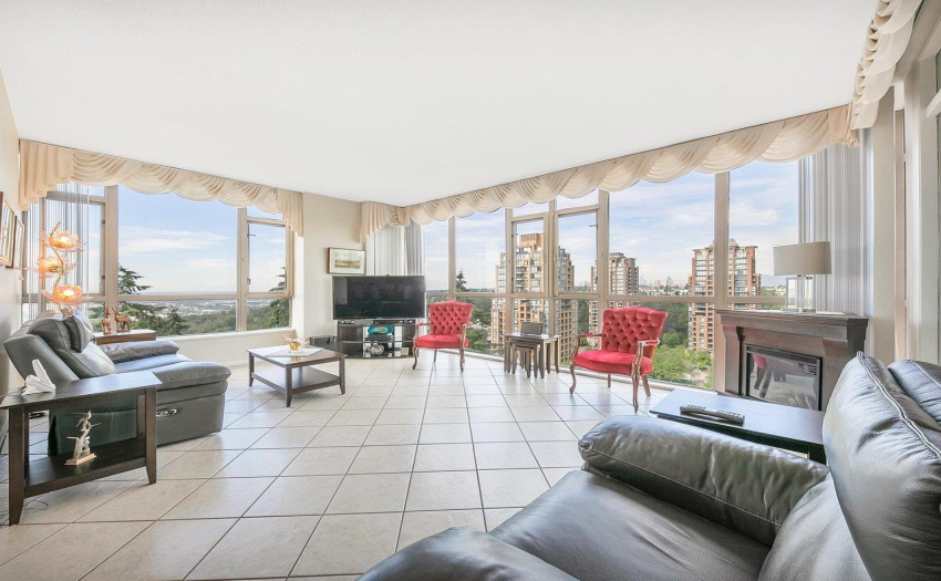 Spacious living room with panoramic mountain views