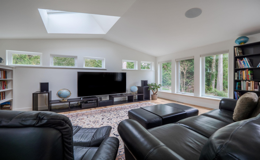Grand room offering skylights, lots of windows and access to to a large patio/deck with outdoor shower and views to the back forest and creek.  This is a fun room and could be another large bedroom.
