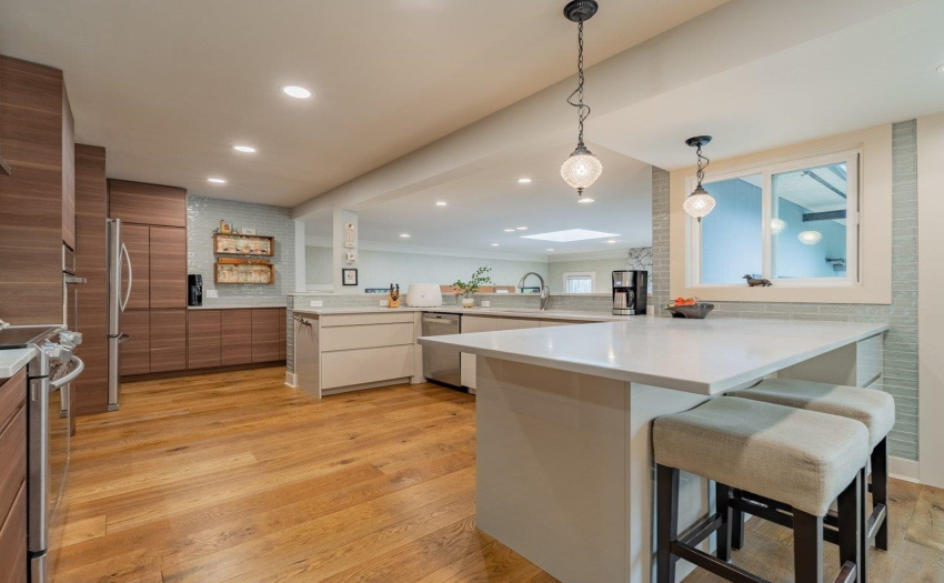 Updated in 2017, open to the family room and dining room.
