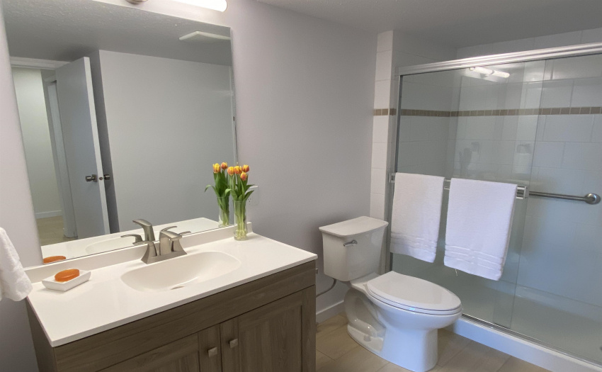 Updated Bathroom with walk in shower with assist handles