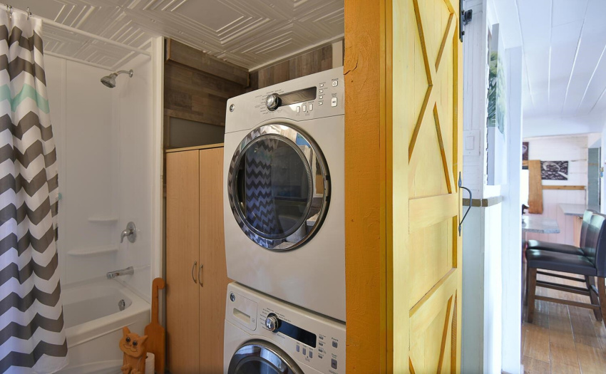 Stacking washer and dryer.